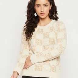MADAME Beige Self Pattern Sweater image 1