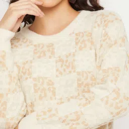 MADAME Beige Self Pattern Sweater image 5