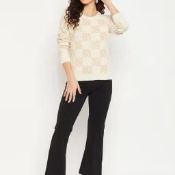 MADAME Beige Self Pattern Sweater image 4