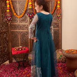 Cherry & Jerry Girls Teal Ethnic Motifs Fit and Flare Maxi Dress image 2