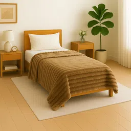 Cortina Brown Striped Cozy Comfort Flannel Microfiber 380 GSM Single Bed Blanket-image-62