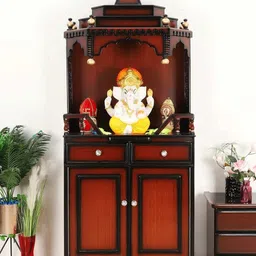 DZYN Furnitures Brown & Gold Toned Brahma Kostha Wooden Large Floor Rested Pooja Temple-picture-40