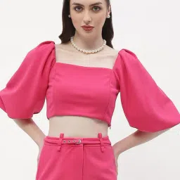 MADAME Dark Pink Slim Fit Crop Top-picture-11