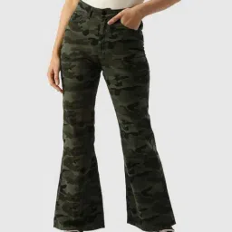 IVOC Olive Cotton Camo Print Regular Fit Mid Rise Jeans-image-5