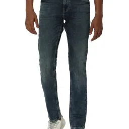 Mufti Dark Blue Slim Fit Heavily Washed Jeans-picture-33
