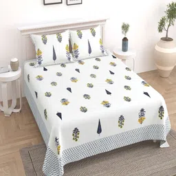 Bombay Spreads White & Yellow Floral 180 TC King Bedsheet with 2 Pillow Covers-picture-22