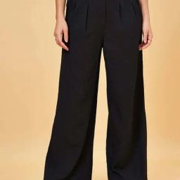 People by Pantaloons Jet Black High Rise Flared Pants-picture-23