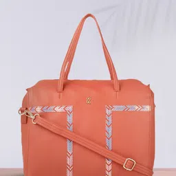 Baggit Coral Red Structured Handheld Bag-image-0
