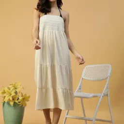 Oxolloxo White Regular Fit Solid Dress-image-62