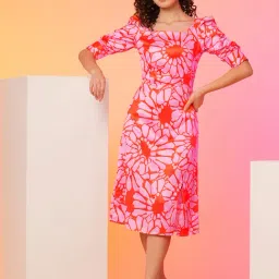 Globus Pink Floral Print Midi Dress-image-59