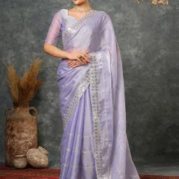 Satrani Lavender Embellished Saree With Unstitched Blouse-picture-23