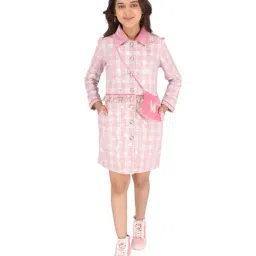 Cutecumber Kids Pink Check Full Sleeves Dress with Sling Bag image 4