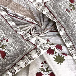 BELLA CASA Amer Floral Beige & Pink 350 TC Plain King Bedsheet with 2 Pillow Covers image 4