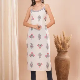 Fashor Off White Jute Cotton Printed Sleeveless Kurta-image-49