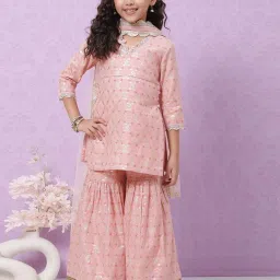 biba girls Biba Kids Pink Embroidered Kurta Set image 1