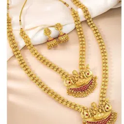 Peora Gold Plated Synthetic Stone Bridal Necklace & Earrings Set-picture-11