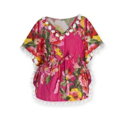 A.T.U.N. Girls Magenta Floral Print Kaftan Top image 1