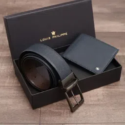 Louis Philippe Navy Formal Leather Bi-Fold Wallet with Belt for Men-picture-41