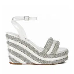 London Rag Women's White Ankle Strap Wedges image 2
