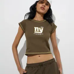 studiofit women Studiofit by Westside Olive Typographic Cotton-Blend T-Shirt-picture-35