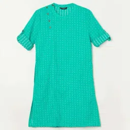Melange by Lifestyle Kids Aqua Blue Cotton Printed Full Sleeves Kurta-image-8