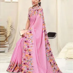 MIRCHI FASHION Pink Floral Print Saree With Unstitched Blouse image 4