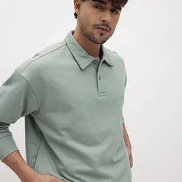 The Roadster Life Co. Shirt Collar Sweatshirt with Button Closure-image-5