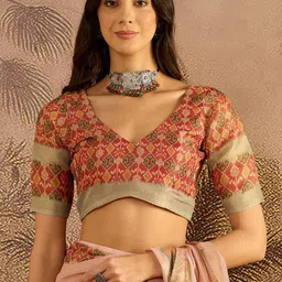 Sangria Kalamkari Printed Patola Saree With Unstitched Blouse Piece image 3