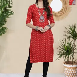HERE&NOW Selection Of 2 Floral Printed Round Neck Straight Kurtas-picture-19
