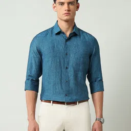 AD By Arvind Men Textured Spread Collar Linen Formal Shirt image 5