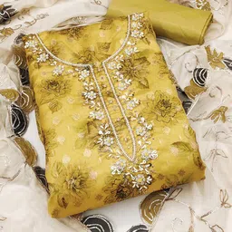 SAINOOR Sai Floral Woven Design Beads & Stones Banarasi Unstitched Dress Material-image-2