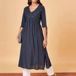 YU by Pantaloons Blue Embroidered A Line Kurta-picture-20