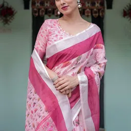 ALMAARI FASHION Ethnic Motifs Pure Linen Banarasi Saree image 5