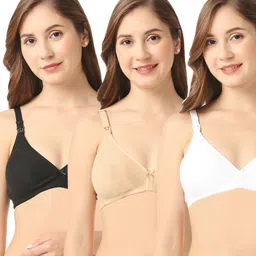 Bella Mama Cotton Moulded Elastane Bra Pack Of 3 (Colour May Vary)-picture-35