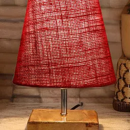 Devansh Jute Square Natural Wood Table Lamp - Maroon-picture-21