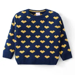 Babyhug Knit Full Sleeves Pullover Sweater with Hearts Design - Navy Blue-picture-18