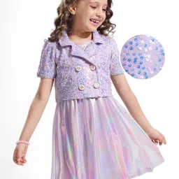 Hola Bonita Knit Shimmer Party Dress With Half Sleeves Sequinned Jacket - Lilac-picture-23
