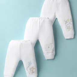 Pink Rabbit Cotton Knit Full Length Animal Printed Lounge Pants Pack Of 3 - White-picture-31