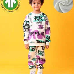 Anthrilo Fleece Knit Full Sleeves Ready For That Printed Coordinating Sweatshirt & Jogger Set - White-image-58