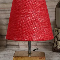 Devansh Jute Square Natural Wood Table Lamp - Maroon image 2
