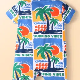 Babyhug Interlock Knit Half Sleeves Romper With Beach Theme Print - Blue image 2