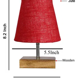 Devansh Jute Square Natural Wood Table Lamp - Maroon image 3