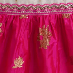 Many frocks & Blended Woven Sleeveless Floral Embroidered Gotal Lace Embellished Dress - Cream & Pink image 4