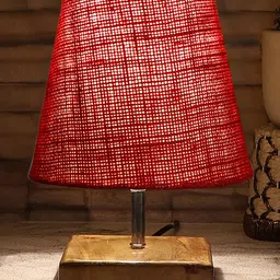 Devansh Jute Square Natural Wood Table Lamp - Maroon image 4