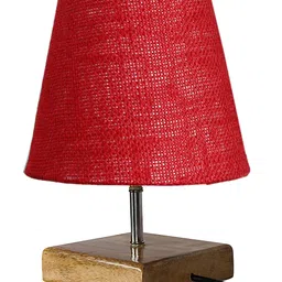 Devansh Jute Square Natural Wood Table Lamp - Maroon image 5