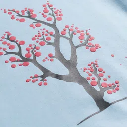 Tango Looper Knit Full Sleeves Winter T-Shirt With Tree Graphic - Light Blue image 3