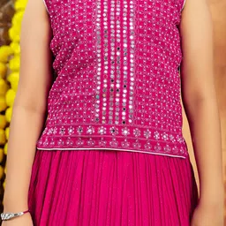 Aarika Girls Embellished Mirror Work Ready to Wear Lehenga & Blouse With Dupatta image 4