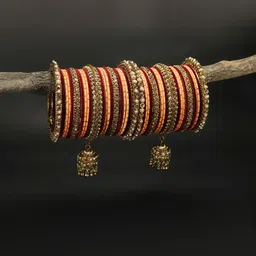 GLIKA Set of 42 Gold-Plated Artificial Stones and Beads Jhumka Charm Bangles-picture-21