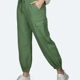 Zink London Green Regular Fit High Rise Joggers image 3