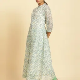 W Off-White Printed A Line Kurta image 3